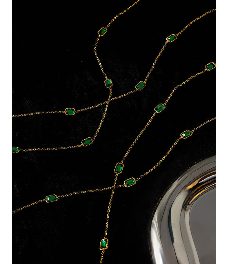 Adiffu Natural Square Emerald Zircon Collarbone Necklace