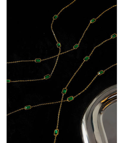 Adiffu Natural Square Emerald Zircon Collarbone Necklace