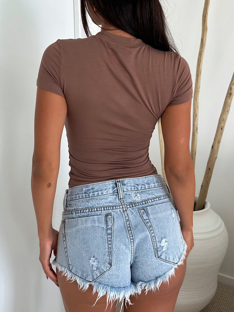 Solid Color Slim-fit Short-sleeved T-shirt