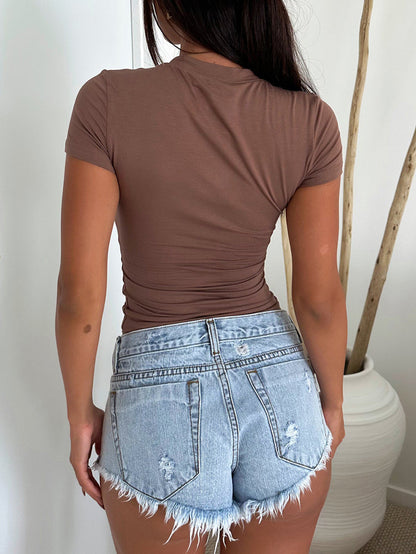 Solid Color Slim-fit Short-sleeved T-shirt