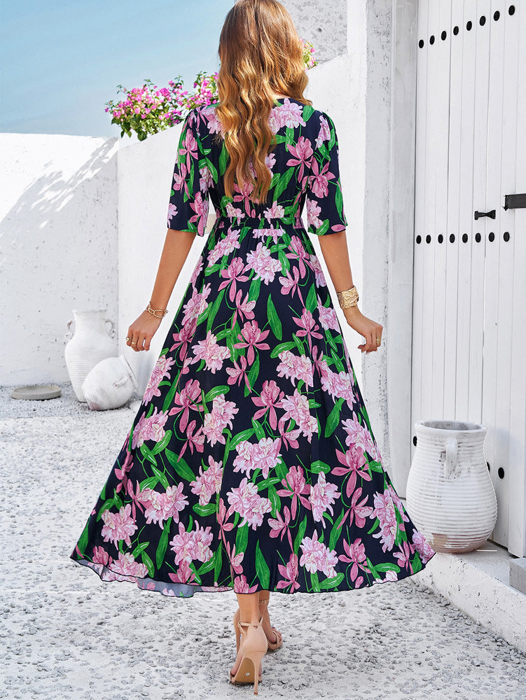 Spring/Summer Holiday Casual Print Slit Dress