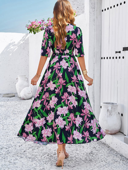 Spring/Summer Holiday Casual Print Slit Dress