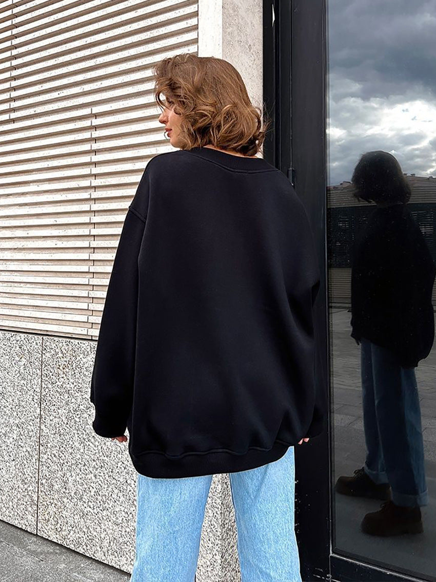 Adiffu Loose Round Neck Pullover Sweatshirt