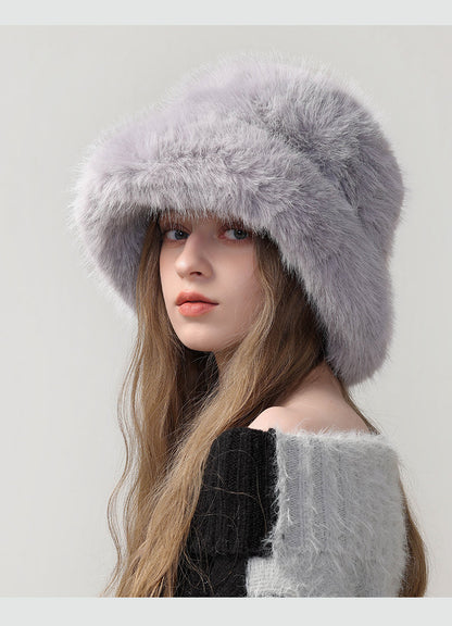 Adiffu Thick Pot Hat With Wide Eaves Solid Color Long Wool Hat