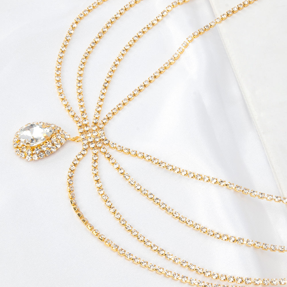 Adiffu Boho Chic Water Drop Sparkling Rhindiamonds Bridal Hair Chain