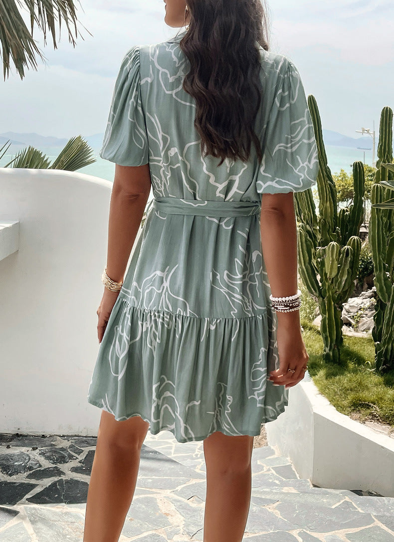 Stylish Printed Short-sleeved Dress