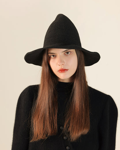 Adiffu Halloween Witch Hat With Large Brim Knitted Party Cosplay Hat
