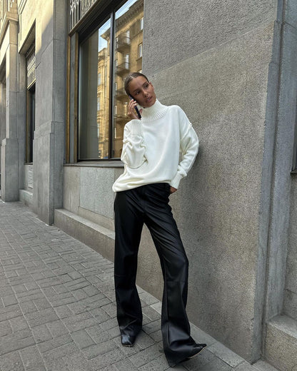 Adiffu Loose Comfortable Turtleneck Knit Pullover Sweater