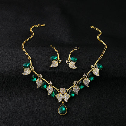 Adiffu Ethnic Style Rhinestone Clavicle Chain Pendant Jewelry Set
