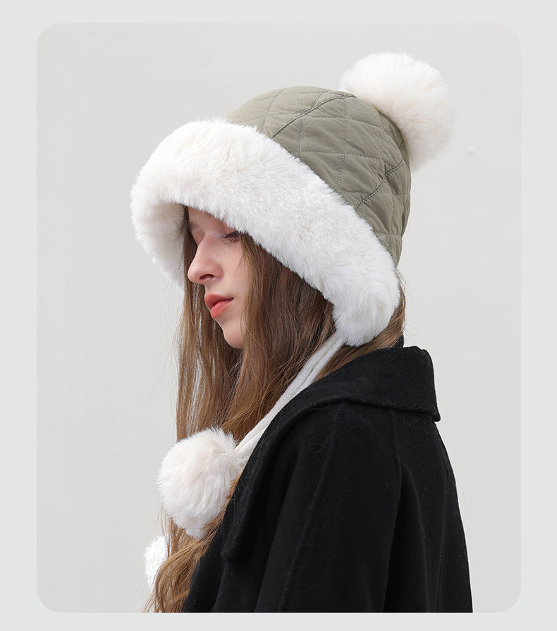 Adiffu Autumn And Winter Mixed Color Cotton Wool Ear Protection Hat
