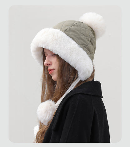 Adiffu Autumn And Winter Mixed Color Cotton Wool Ear Protection Hat
