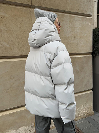Adiffu Women's Solid Color Hooded Padded Quilted Coat