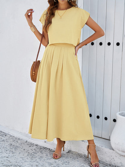 Adiffu Casual Sleeveless Top And Skirt Suit-Yellow
