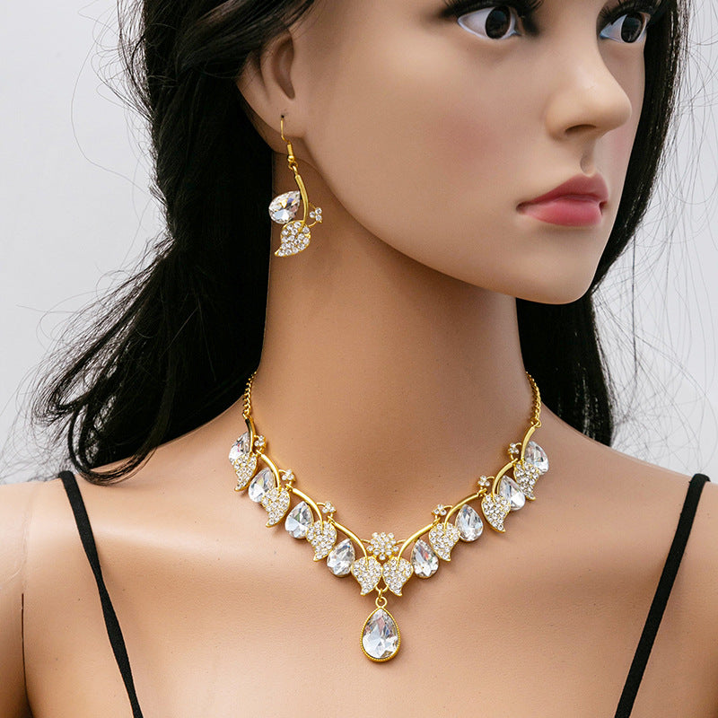 Adiffu Ethnic Style Rhinestone Clavicle Chain Pendant Jewelry Set
