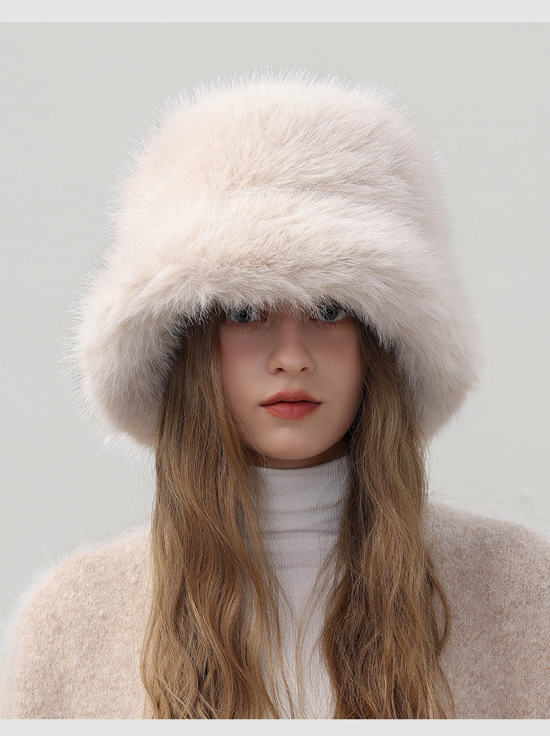 Adiffu Thick Pot Hat With Wide Eaves Solid Color Long Wool Hat