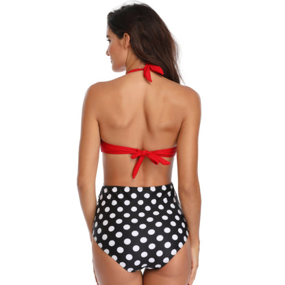 Adiffu High Stretch One-piece Swimsuit-Red & Black & White