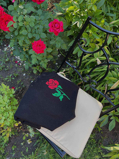 Adiffu Loose Colored Rose Crew-neck Sweater