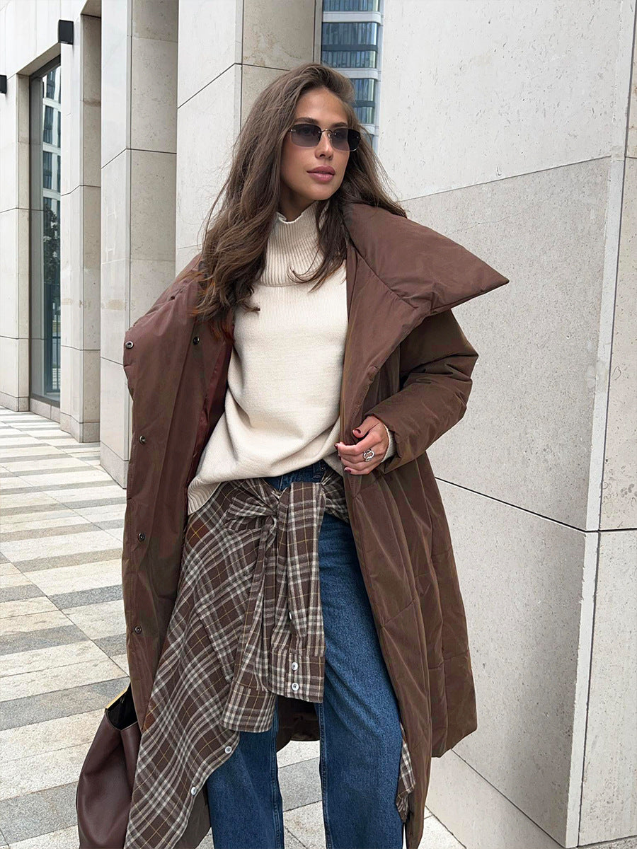 Adiffu Loose Casual Warm Long Stand-up Collar Cotton-padded Jacket