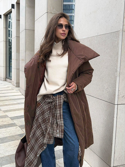 Adiffu Loose Casual Warm Long Stand-up Collar Cotton-padded Jacket