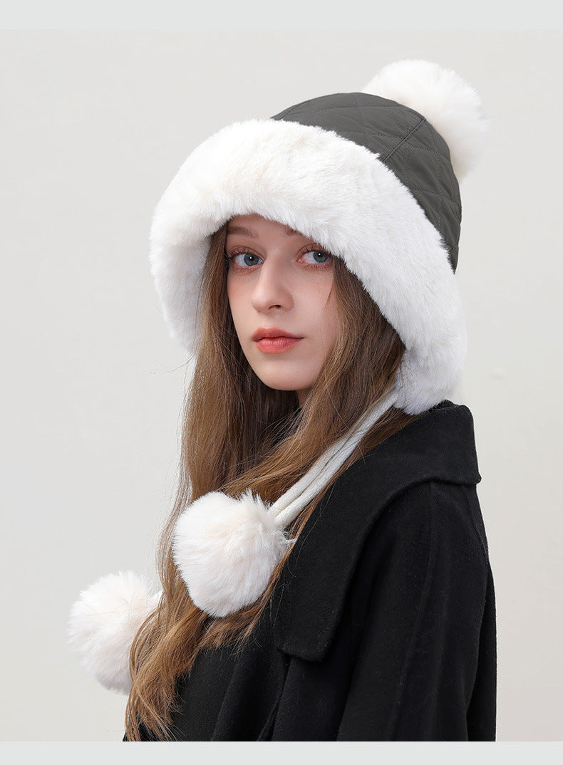 Adiffu Autumn And Winter Mixed Color Cotton Wool Ear Protection Hat