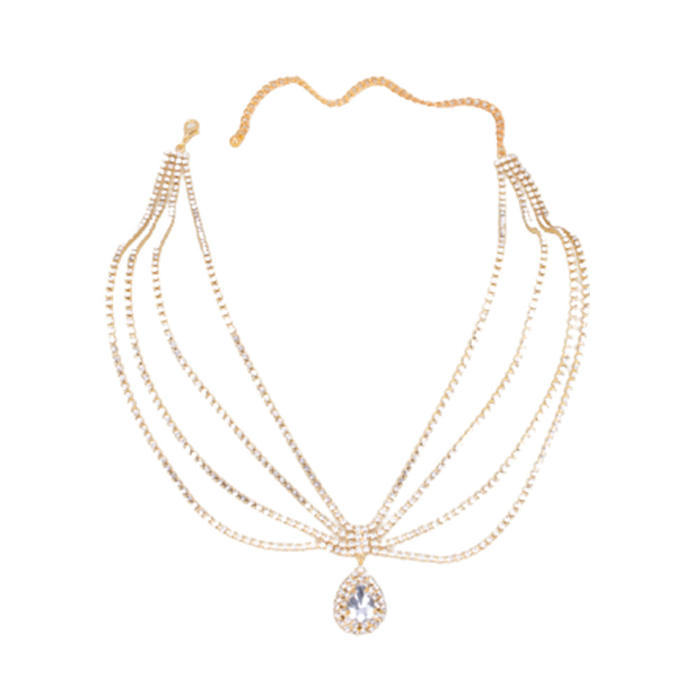 Adiffu Boho Chic Water Drop Sparkling Rhindiamonds Bridal Hair Chain
