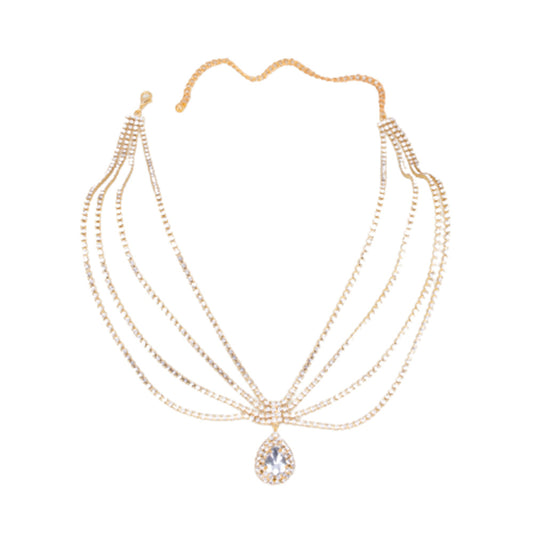 Celestial Teardrop Bridal Head Chain – Boho Rhinestone Forehead Jewelry