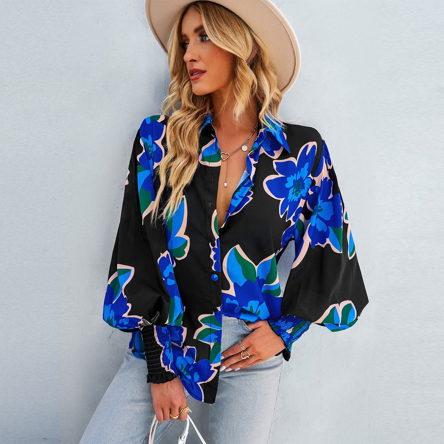 Loose Printed Long-Sleeved Shirt