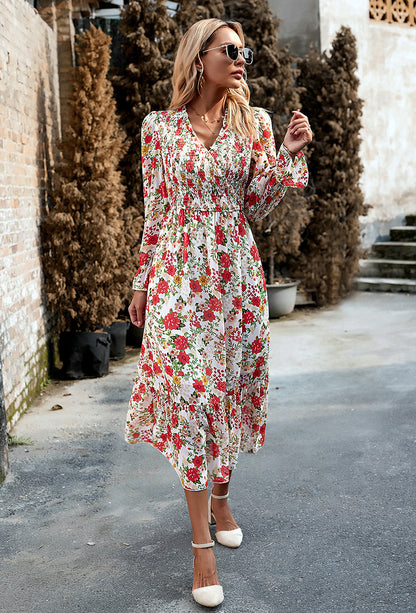 Adiffu Elegant V-neck Long Dress
