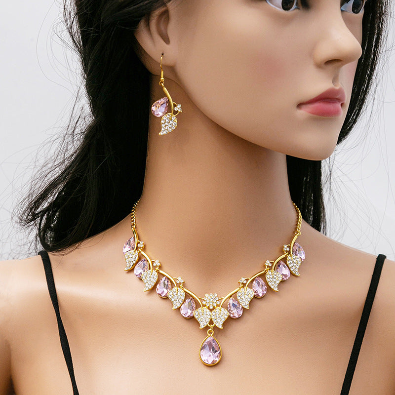 Adiffu Ethnic Style Rhinestone Clavicle Chain Pendant Jewelry Set