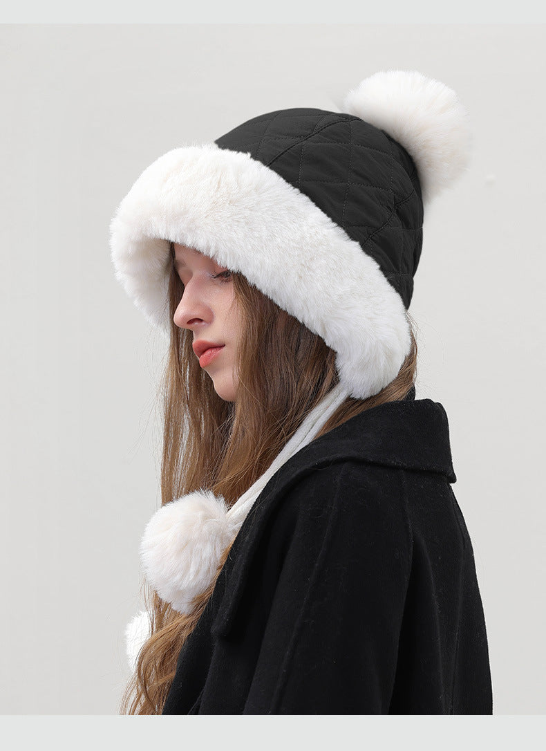 Adiffu Autumn And Winter Mixed Color Cotton Wool Ear Protection Hat