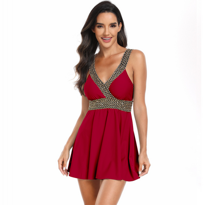 Solid Color Woven Tape Two-piece Swimming Suit
