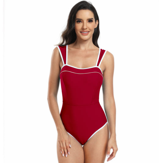 Adiffu Stylish Sexy Solid Color Sleeveless One-piece Swimsuit-Red