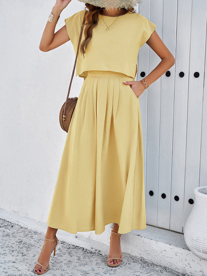 Adiffu Casual Sleeveless Top And Skirt Suit-Yellow