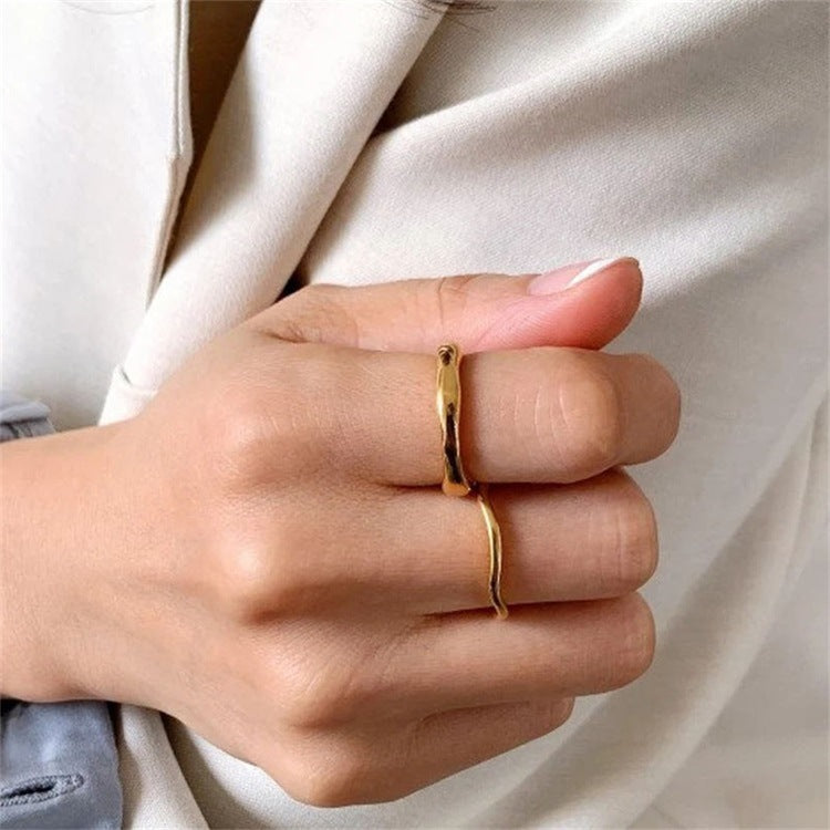 Adiffu Undulating Irregular Gold Stacker Ring
