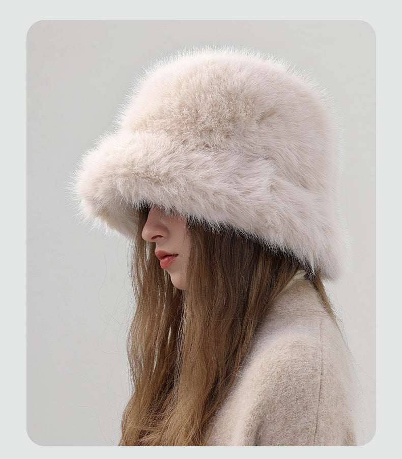 Adiffu Thick Pot Hat With Wide Eaves Solid Color Long Wool Hat
