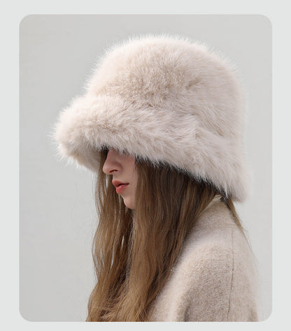Adiffu Thick Pot Hat With Wide Eaves Solid Color Long Wool Hat