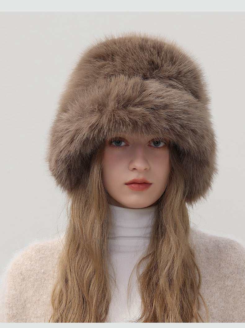 Adiffu Thick Pot Hat With Wide Eaves Solid Color Long Wool Hat