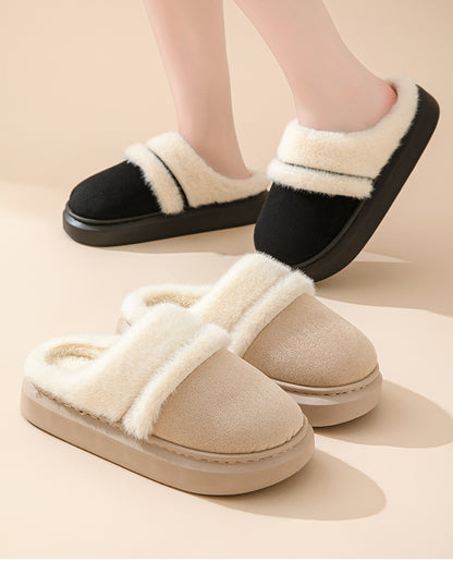 Adiffu Winter Indoor Home Warm Plush Thick Soled Cotton Slippers For Women