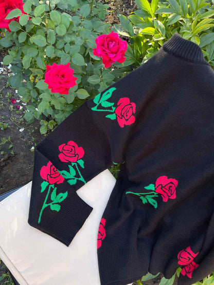 Adiffu Loose Colored Rose Crew-neck Sweater