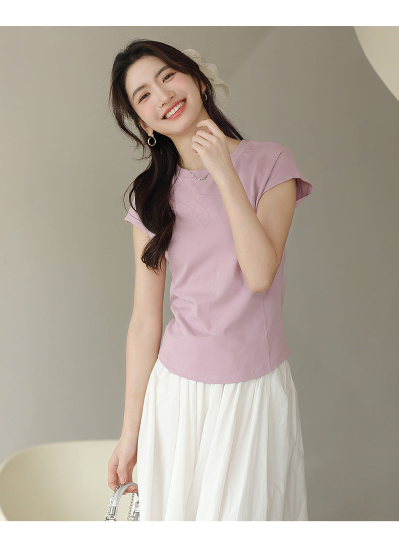 Summer Crew Neck Slim-fit Short-sleeved T-shirt For Girl