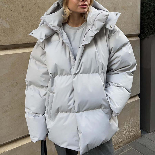 Adiffu Women's Solid Color Hooded Padded Quilted Coat