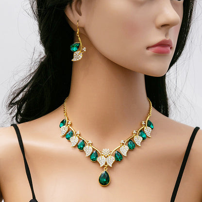 Adiffu Ethnic Style Rhinestone Clavicle Chain Pendant Jewelry Set