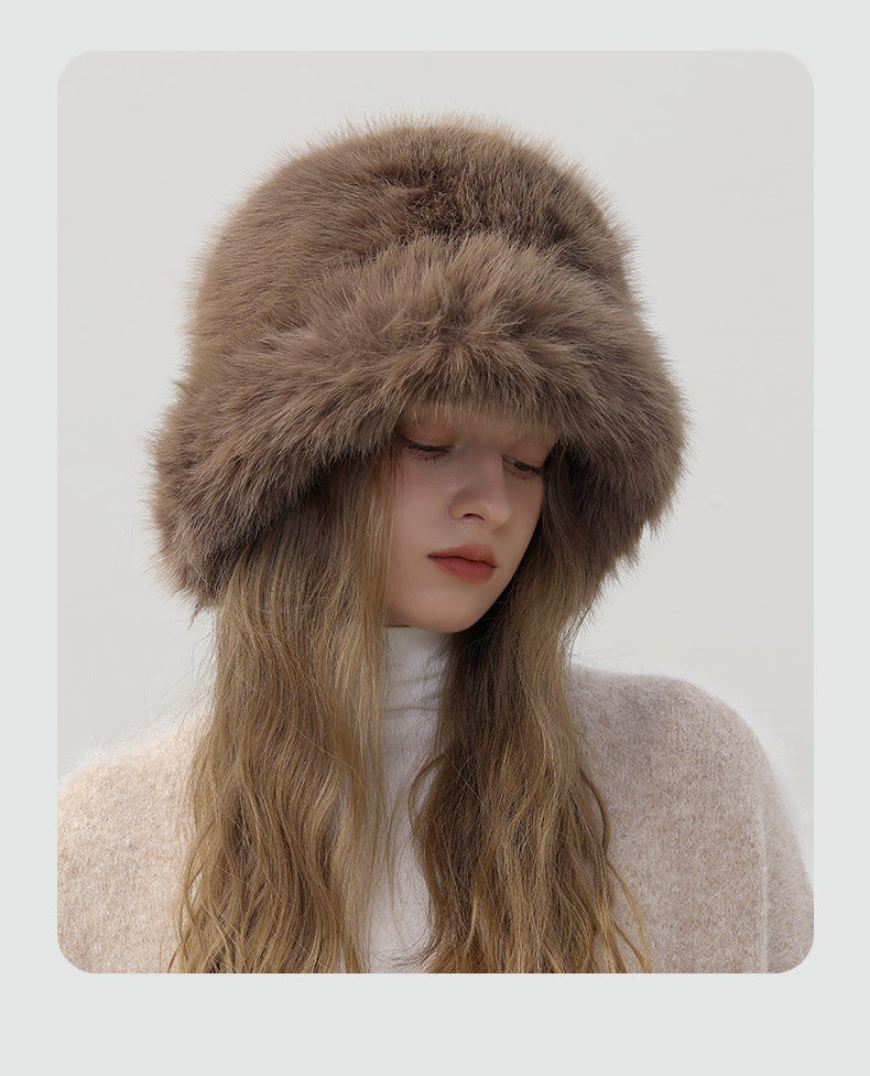 Adiffu Thick Pot Hat With Wide Eaves Solid Color Long Wool Hat