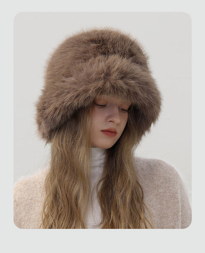 Adiffu Thick Pot Hat With Wide Eaves Solid Color Long Wool Hat
