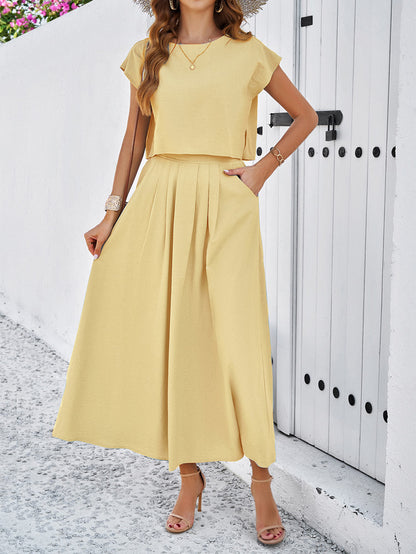 Adiffu Casual Sleeveless Top And Skirt Suit-Yellow