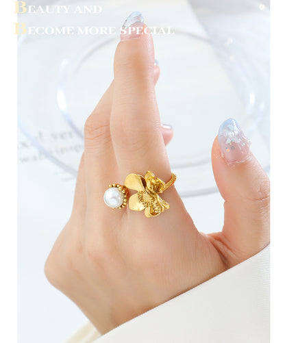 Adiffu Baroque Imitation Pearl Flower Shape Open Ring