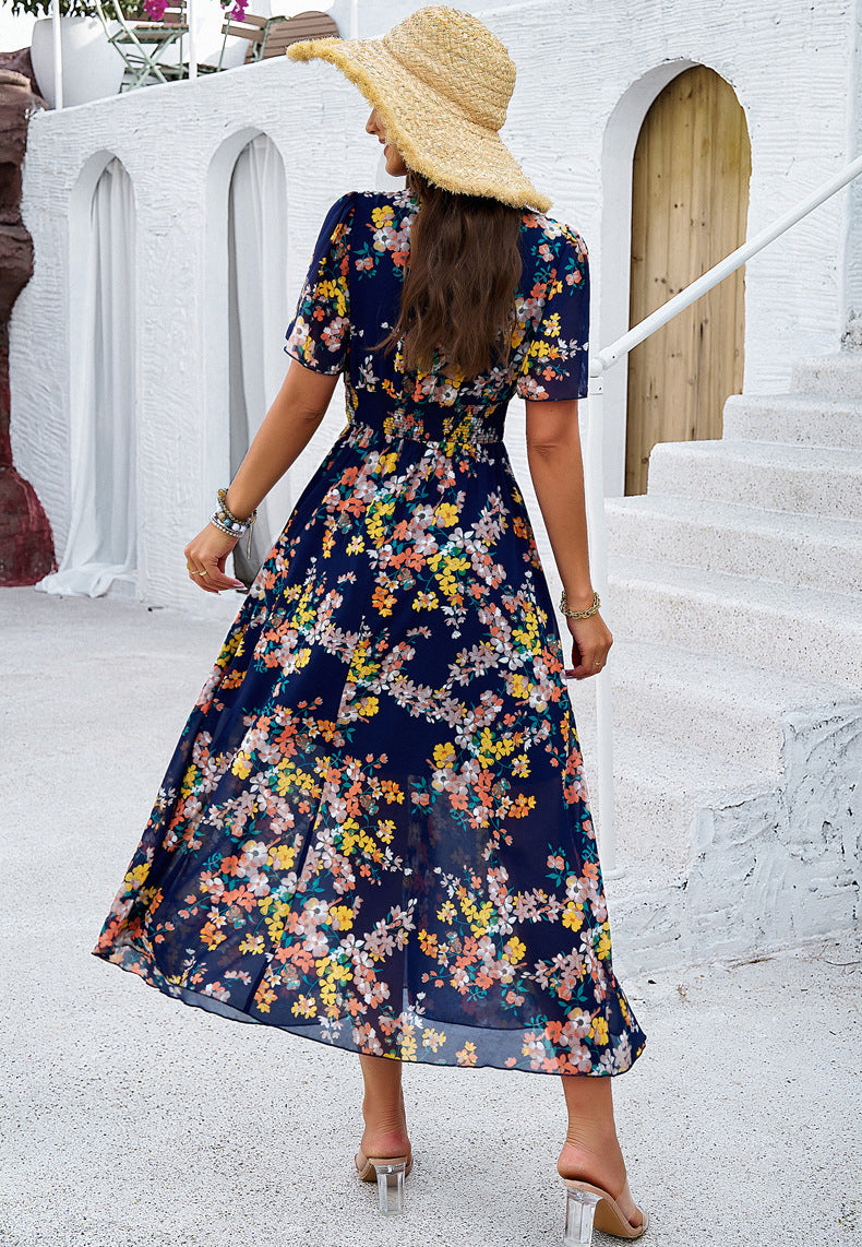 Popular Floral Short-sleeved Dress