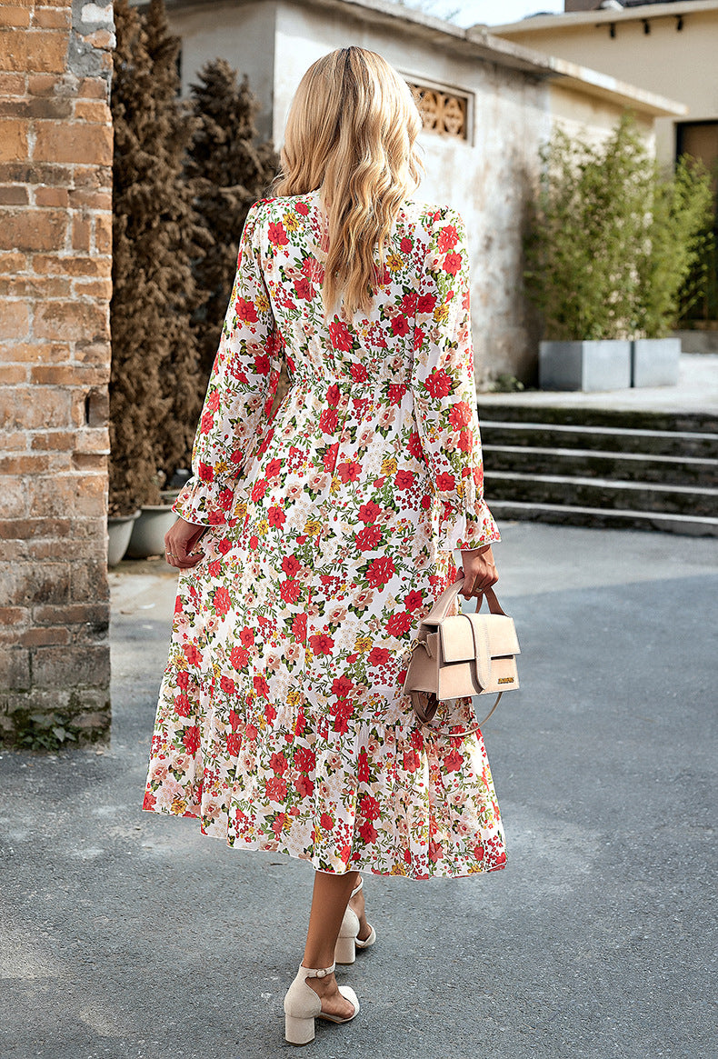 Adiffu Elegant V-neck Long Dress