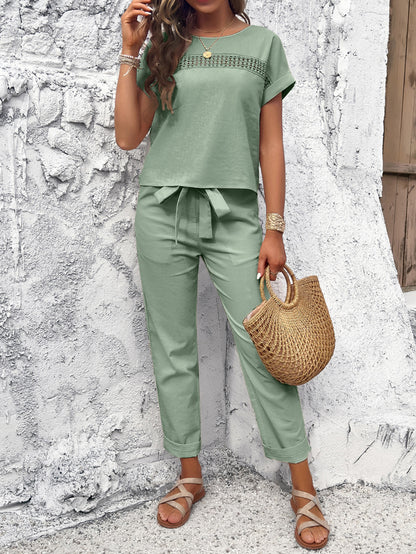 Adiffu Casual Short Sleeve Top And Long Pants Suit