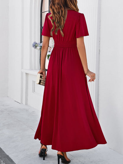 Adiffu Elegant Slim-fit V-neck Dress